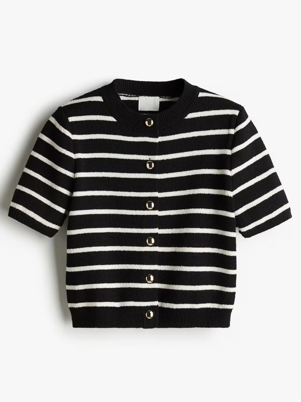 H&M Striped Short-Sleeve Knit Cardigan - Black/White